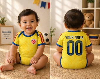 Body de bebé personalizado con camiseta de fútbol de Colombia / Conjunto infantil personalizado con nombre y número