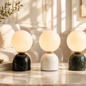 Modern Marble Globe Lamp Set – Luxury Nordic Table Lamps, Japandi Bedroom Decor, Warm Ambient Lighting, Minimalist Home Accent