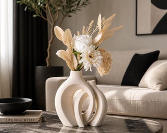 Vaso in ceramica minimalista, arredamento moderno nordico, vaso boho neutro, decorazione estetica per il soggiorno, idea regalo unica