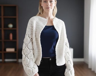 Textured Bubble Stitch Sweater Pattern |The Cloud-Sleeve Cardigan | Chunky Oversized Bomber Jacket PDF |  Instant Download