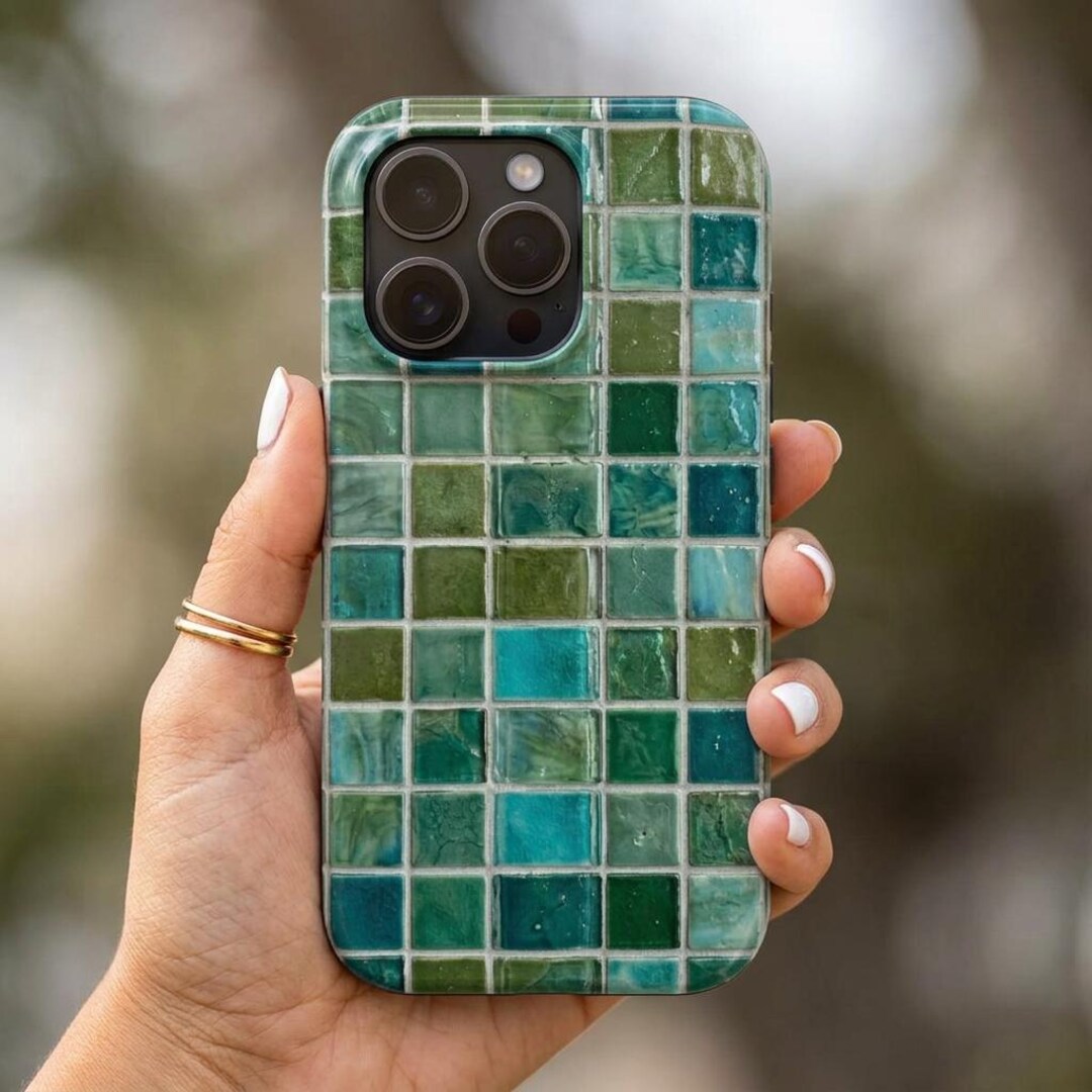 Tile Phone Case Green Blue Glass Mosaic Tiles Phone Case | Tough Phone Case, Glossy ...