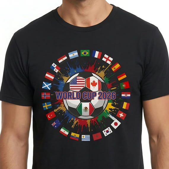Fifa World Cup 2026 Shirt Soccer Ball with Flags T-Shirt | USA, Canada, Mexico Soccer Fan Tee