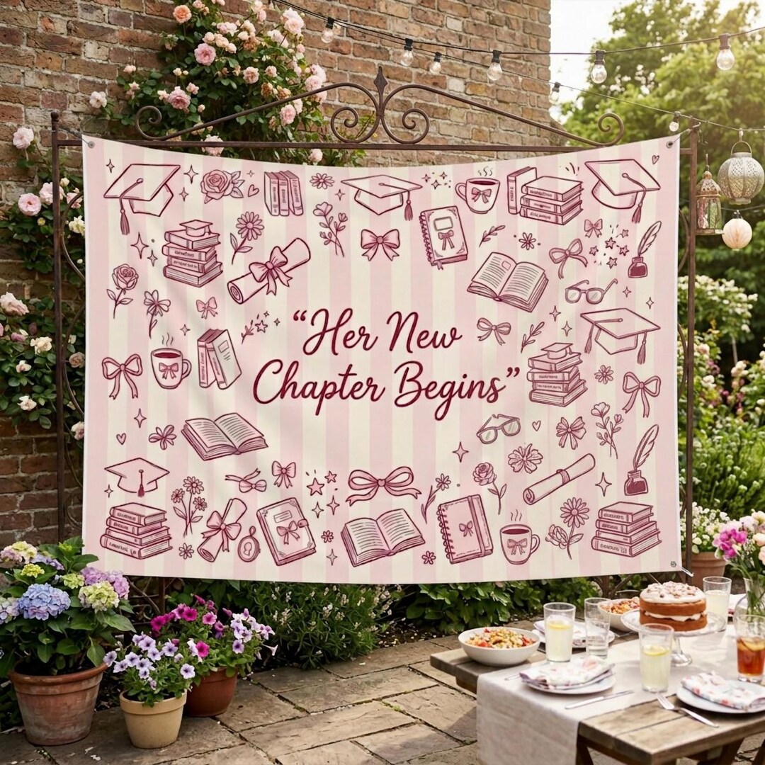 Her New Chapter Begins Graduation Wall Tapestry | Graduation Decor ...