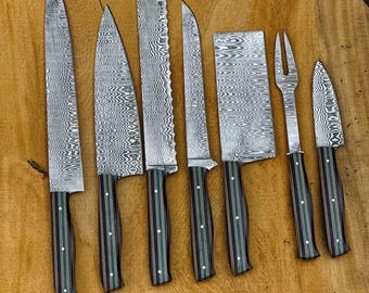 Handmade Damascus Steel Chef Knife Set, Professional Kitchen Knives, Full Tang Handles, Artisan Cooking