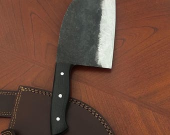 Cuchillo de carnicero de acero forjado a mano, herramienta de carnicero resistente, funda de cuero. Regalo para él.