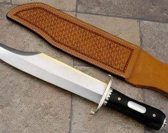Handmade Bowie Knife, Stag Horn Handle, Custom Hunting Survival Blade, Leather Sheath