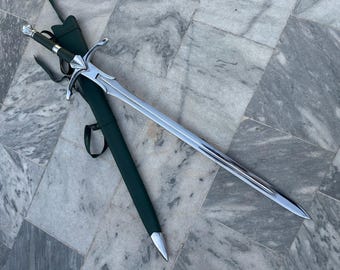 Fantasy Ranger Sword Replica with Green Scabbard, Medieval Display Cosplay Accessory