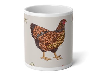 Mugg med brun hönaillustration | Jumbomugg med kycklingmönster 60 cl