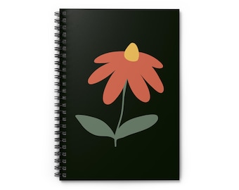 Spiral anteckningsbok med minimalistisk illustration av röd prästkrage | Linjerad