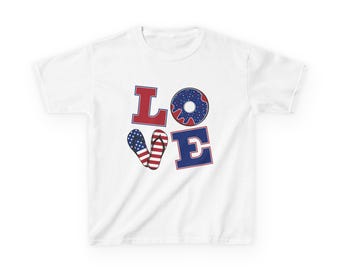 Patriotic LOVE Kids Tee | American Flag Fourth of July Shirt