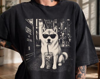 Shiba Inu Iced Coffee Shirt, Retro Dog Graphic Tee, Summer Pet Apparel