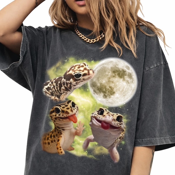 Camiseta Leopard Gecko Moon, estilo retro de los 90 para amantes de los reptiles.
