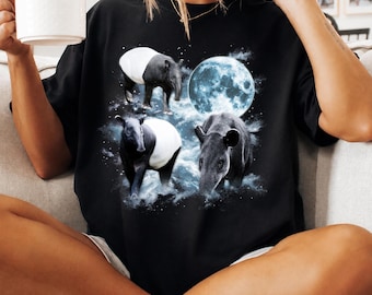 Three Tapir Moon T-Shirt, Retro Rainforest Graphic Tee, Zoo Animal Lover Gift