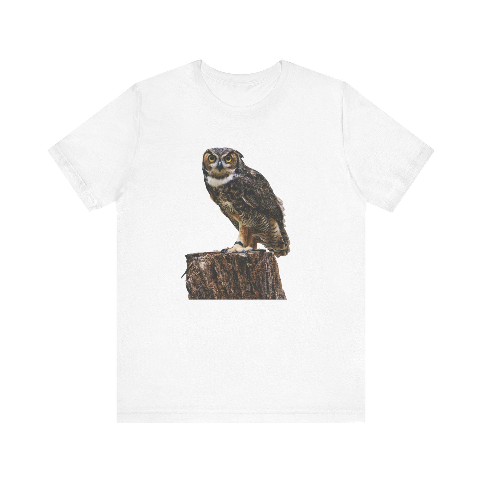 Horned Owl Stump T-Shirt | Wildlife Bird Illustration Tee