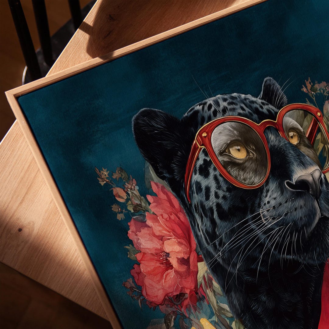 Digital Download Black Panther Portrait Floral Wall Art Stylish Animal ...