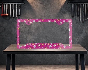 Cute Kitty License Plate Frame, Custom License Plate Frame, Personalized Car Tag Frame, Metal Plate Frame, Car Decor Gift, Car Accessories