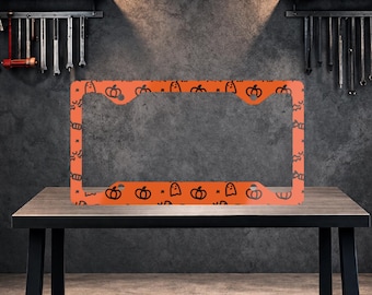 Cute Pumpkin License Plate Frame, Custom License Plate Frame, Personalized Car Tag Frame, Metal Plate Frame, Car Decor Gift, Car Accessories