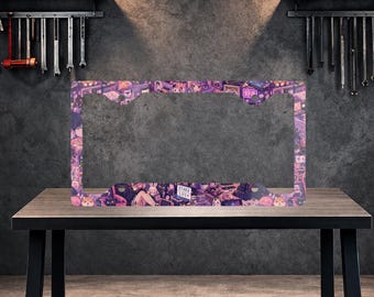 Cadre de plaque d'immatriculation anime, Cadre de plaque d'immatriculation personnalisé, Cadre d'étiquette de voiture personnalisé, Cadre de plaque métallique, Cadeau déco voiture, Accessoires de voiture