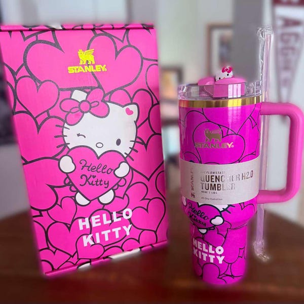 Limited Edition Hello Kitty 40 oz. Stanley Cup with FREE straw topper and keychain