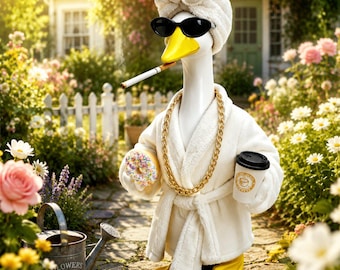 White bathrobe set, perfect for a porch goose statue | Fun morning duck costume | Seasonal porch goose outfit