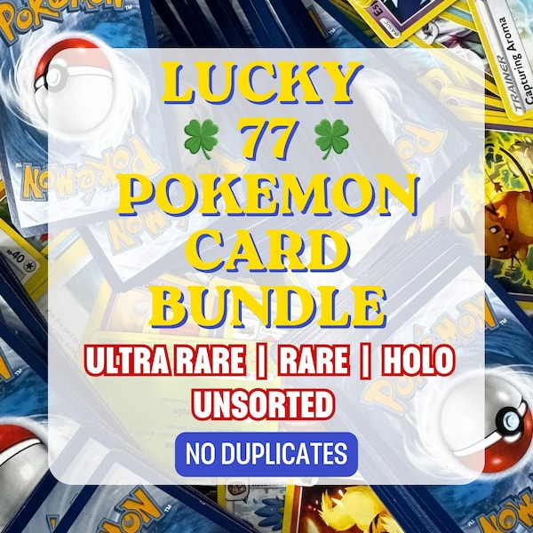 Lucky 77 Pokémon Cards | 1 Ultra Rare GUARANTEED + 6 Rare | No Duplicates | Pokémon Mystery Pack
