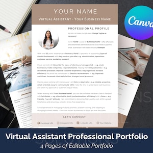 Virtual Assistant Portfolio Template, Editable, Professional Profile for New VAs, Canva Template