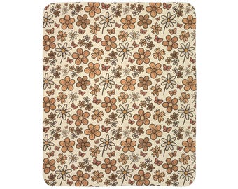 Retro Daisy Pattern Fleece Sherpa Blanket | Floral Throw