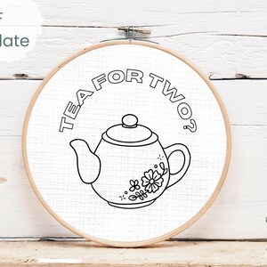 Tea for two Handstickerei, Anfänger-Teekannendesign (PDF Digital Download)