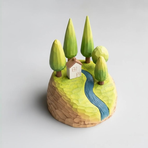 A handcrafted wooden cabin with a hidden magnetic design — functional desk sculpture that feels like a tiny architect built it for your office.