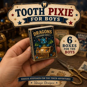 Tooth Pixie Matchbox Keepsake PDF, Printable Fairy Gift for Boys, Six Magical Designs, DIY Craft, Party Favor, Treasure Box