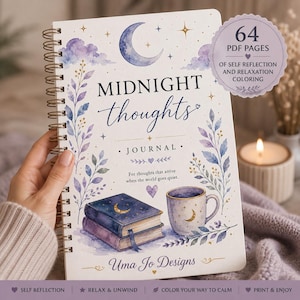 Printable Guided Self Reflection Journal, Midnight journal, emotional wellness, cozy night vibes