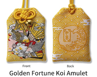 Chinese Amulet,charm,Golden Fortune Koi Amulet,Talismanic,Chinese charm,Good luck,Gift,Souveni,Present,Bless,Protect,Chinese fortune,Omamori