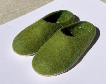 Handmade Felt Wool Slippers – Green House Slippers – Cozy Indoor slipper with Suede Sole