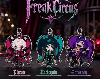 The Freak Circus Acrylic Keychain Set | Pierrot Harlequin Astaroth | Gothic Circus Charm | Creepy Cute Anime Accessory