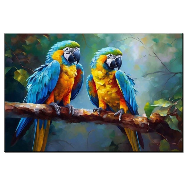 Peintures à l'huile de perroquets macaw colorés imprimées sur toile, décoration murale d'art à la maison pour le salon, meilleur cadeau