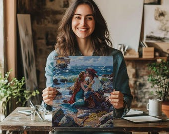 Mermaid and Pirate Art Print: Siren Vintage Romance Painting
