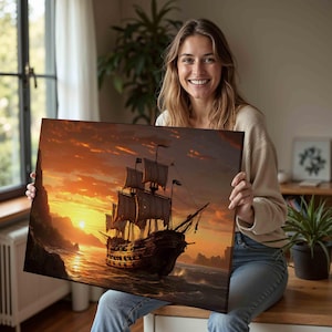 Pirate Ship painting-Ship painting-Pirate Ship Prints-Boat painting-Pirates Ship Oil painting pictures printed on canvas-Giclée Prints-III