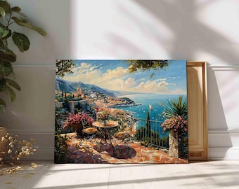 Mediterrane Stadtansicht Leinwanddruck: Küstenblick auf das Meer Wandkunst