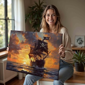 Pirate Ship Oil painting pictures printed on canvas-Vintage Pirate Ship Prints-Vintage Home Artwork Wall Decor-Living Room Vintage Decor