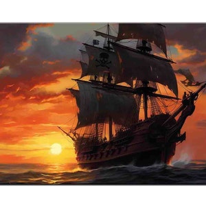 Pirate Ship Oil painting pictures printed on canvas-Home Wall Artwork Vintage Decor-Living Room Decor-Office/Study Decor-Pirate Ship Prints