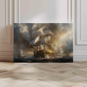 18th Century Naval Battle Canvas Print: Vintage Warship Artwork