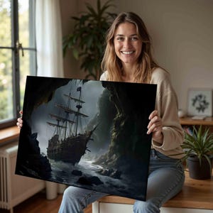 Pirate Ship Prints-Pirate Ship painting-Ship painting-Boat painting-Pirates Ship Oil painting pictures printed on canvas-Giclée Prints-II