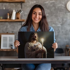 Jesus and the Lamb Oil Painting Picture Printed on Canvas - Perfect Home, Office, or Study Wall Decor and Best Gift for Loved Ones,V