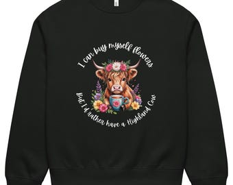 Cozy Highland Floral Sweatshirt, Watercolor Style Print, Farmhouse Apparel, Bella + Canvas Sponge Fleece