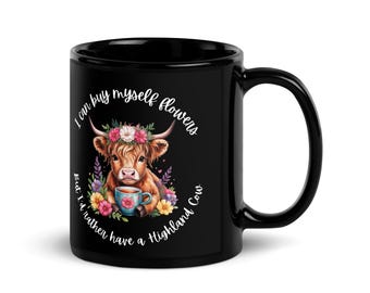 The "Cozy Highland" Floral Black Mug