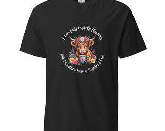Highland Cow Floral T-Shirt, Watercolor Print, Comfort Colors 1717 Tee
