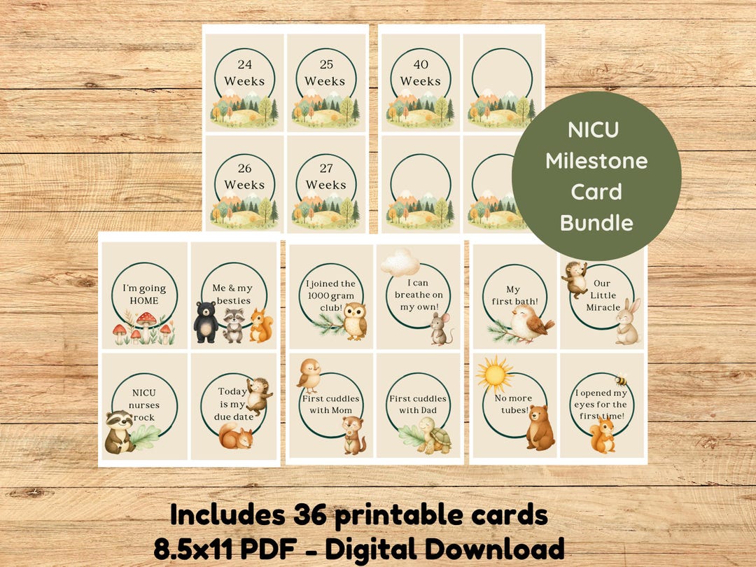 NICU Milestone Cards Printable Photo Props, Preemie Mom Gift NICU ...