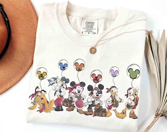 Camiseta de Disney Pirates Mickey & Friends con globos, Disney Cruise Line, Camiseta de Piratas del Caribe, Camiseta de fiesta pirata de Mickey y Minnie