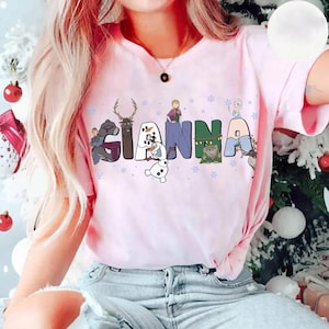 Personalized Frozen Characters Group Disney T-Shirt, Arendelle Princess Elsa Shirt, Disneyland Family Vacation Tee, Magic Kingdom Shirt image 1