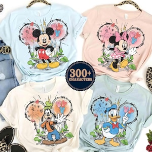 Custom Disney All Characters Mickey Head Sketch Tee, Disneyland Family Matching Shirt, Walt Disney World Vacation 2026 Gift Idea image 1